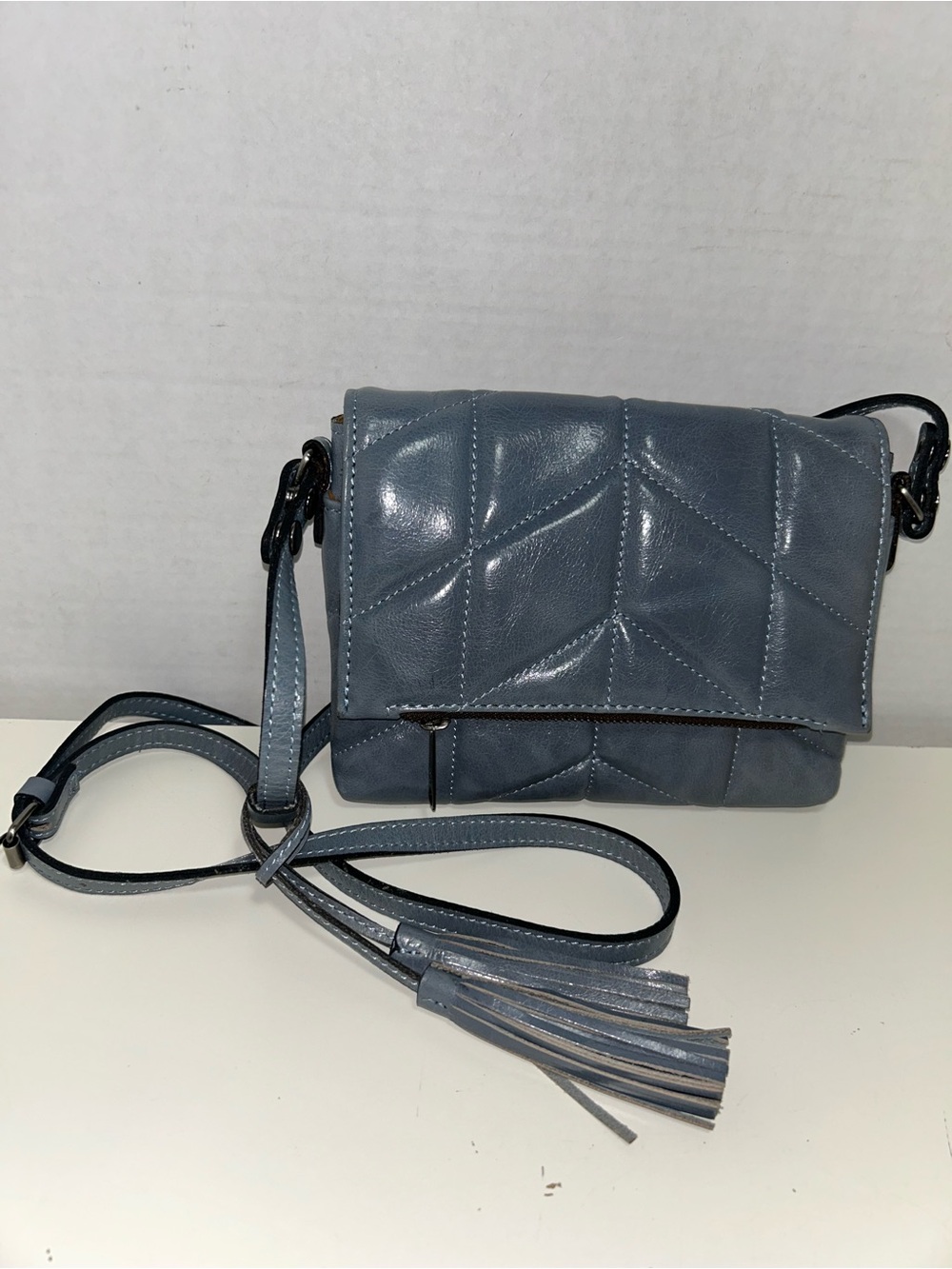 Patricia Nash Corfu Quilted Oil Waxed Leather Safflower Blue Crossbody